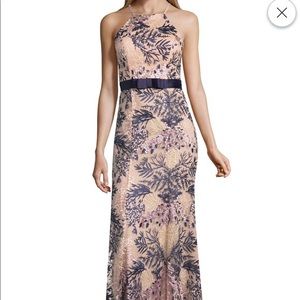 Pink and Navy Floral Prom Dress